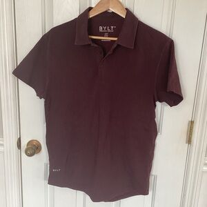 Bylt Shirt Mens Medium Drop Cut Plain Stretch Active Casual Burgundy Polo